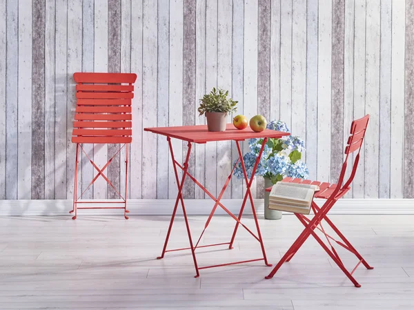 Chaise Été Rouge Style Table Pour Balcon — Photo