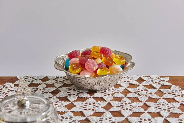 Nål Spets Med Silverfat Bayram Socker Eller Fest Godis Tabellen — Stockfoto