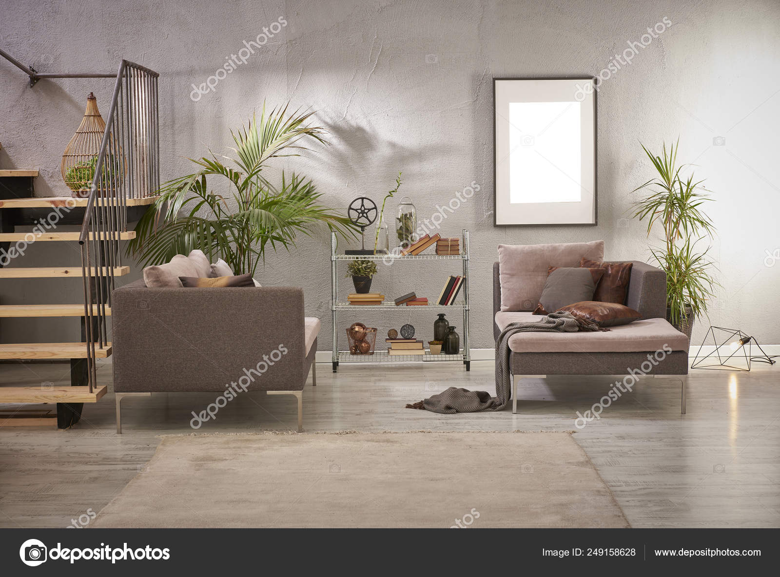 Grey Stone Wall Luxury Living Room Sofa Interior Design Stock Photo Image By C Unitedphotostudio 249158628