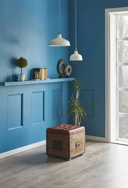 Chambre Bleue Salon Intérieur Maison Moderne Style Coin Salon Luxe — Photo