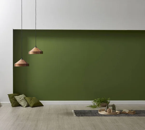 modern green room and lamps with green plants