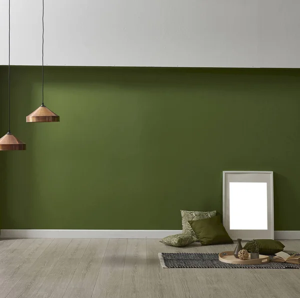 modern green wallpaper and mock up interior decoration with frame