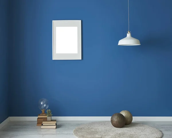 Mur Bleu Salon Vide Avec Salon Cadre Décoratif Design Intérieur — Photo