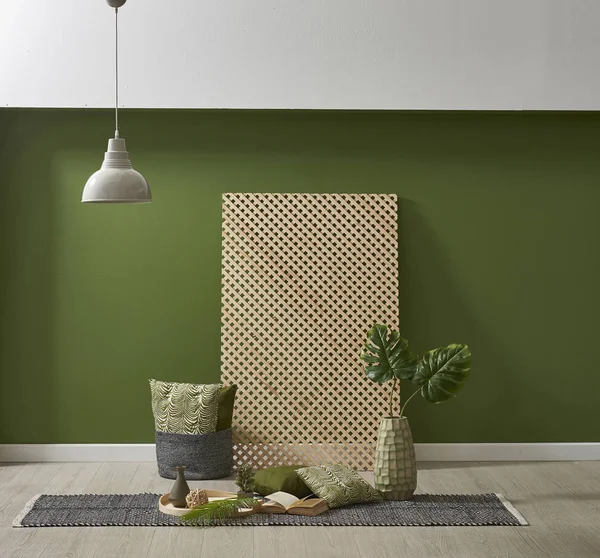 Papier Peint Vert Moderne Maquiller Décoration Intérieure Avec Des Plantes — Photo