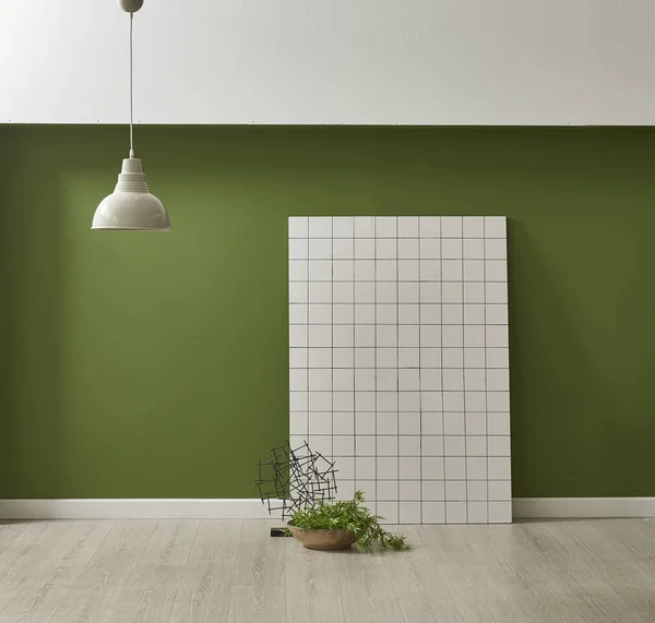 modern green wallpaper and mock up interior decoration with plant