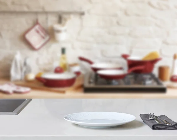 New Concept Modern Kitchen Kitchen Accessories New Furniture Blurry Appearance — Stock Photo, Image