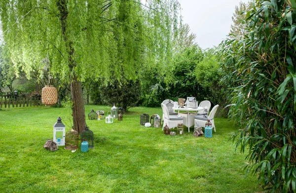 Domácí Zahradní Nábytek Židle Koncept Zelený Objektový Styl — Stock fotografie