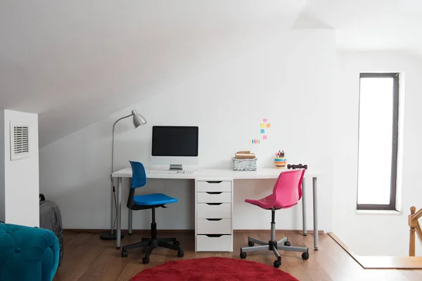 Computer screen in the modern room and decorative living room style.