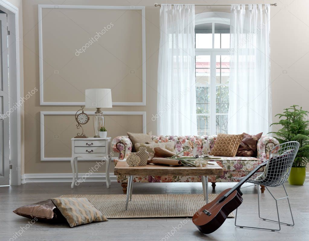 Living room flowers pattern sofa and decoration,  interior design