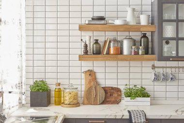 beyaz mermer tezgah, modern mutfak 