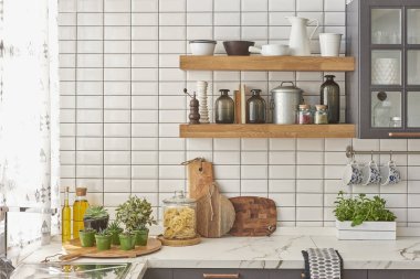 beyaz mermer tezgah, modern mutfak 