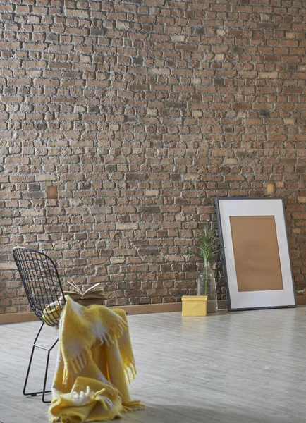 Brown Brick Wall Vardagsrum Designad För Inrikes Kontor Inredning Och — Stockfoto