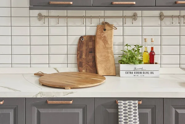 Kitchen table style with kitchen and chopping boards