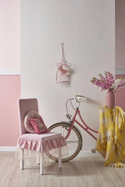 Modern Rosa Vit Vägg Och Dekorativ Inredningsdesign För Hem Och — Stockfoto
