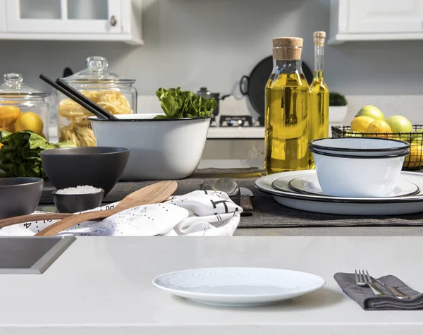 Koken Keuken Salade Achtergrond Close — Stockfoto