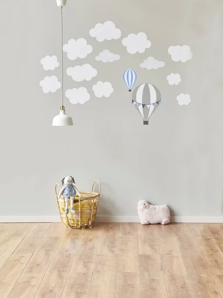 Chambre Enfant Intérieur Fond Mural Gris Jouets Lampe — Photo