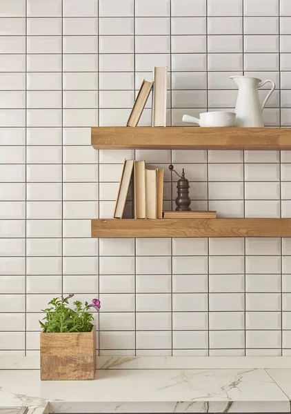 Beyaz Mermer Tezgah Modern Mutfak — Stok fotoğraf