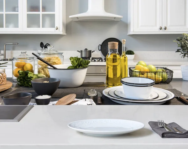 Koken Keuken Salade Achtergrond Close — Stockfoto