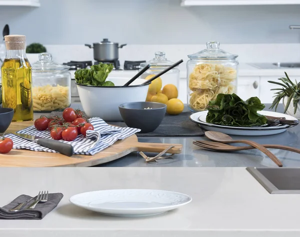 Koken Keuken Salade Achtergrond Close — Stockfoto