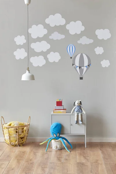 Chambre Enfant Intérieur Fond Mural Gris Jouets Lampe — Photo