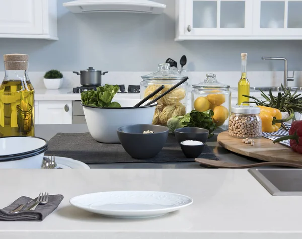 Cooking Kitchen Salad Background Close — Stock Photo, Image