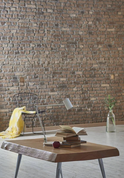 Dinding Bata Coklat Ruang Tamu Dirancang Untuk Interior Kantor Rumah — Stok Foto