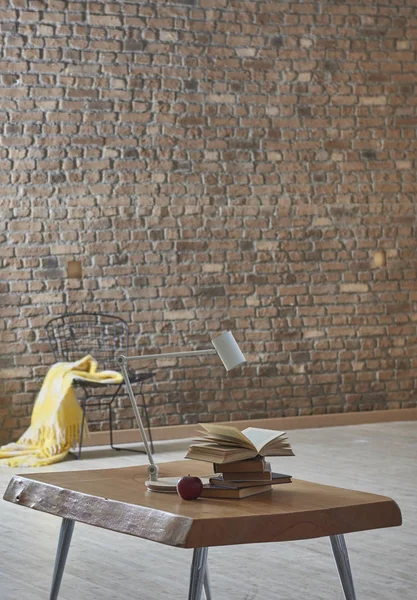 Dinding Bata Coklat Ruang Tamu Dirancang Untuk Interior Kantor Rumah — Stok Foto