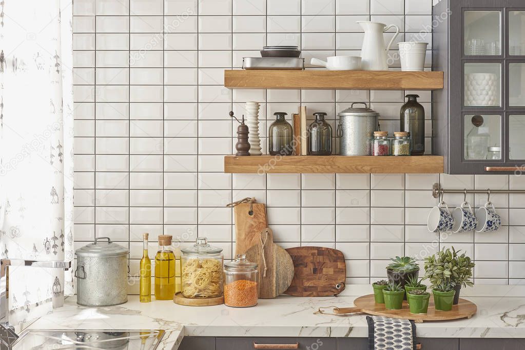 collection of different ceramics complement a patterned tiles. For more inspiration. modern kitchenware new concept 