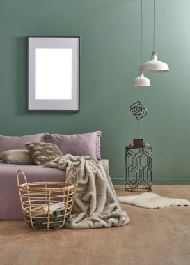 yeşil duvar tablo ile Çift Kişilik geniş yatak odası, iç stil