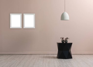 krem duvar, boş iç ve masa