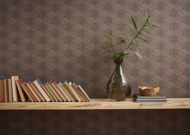 Dekoratif mobilya tasarımlı kahverengi oturma odası konsepti.