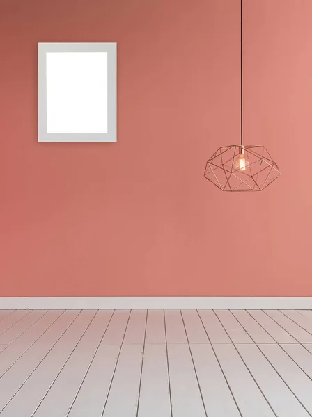 Pared Color Rosa Claro Con Lámpara Moderna Concepto Vacío — Foto de Stock