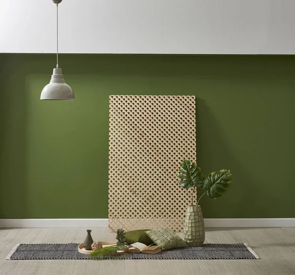 Green Wall Lamp Chair Pillow Carpet Still Life — Stock Photo, Image