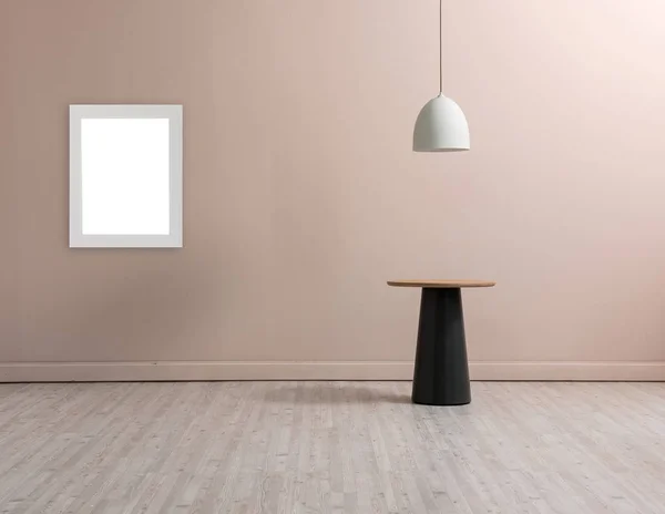 cream wall, empty interior and table