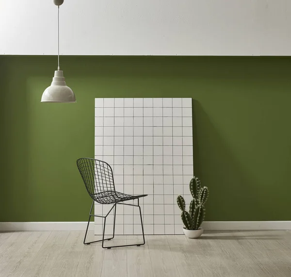 Green Wall Lamp Chair Pillow Carpet Still Life — Stock Photo, Image