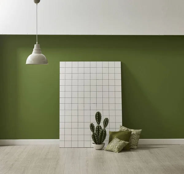 Green Wall Lamp Chair Pillow Carpet Still Life — Stock Photo, Image