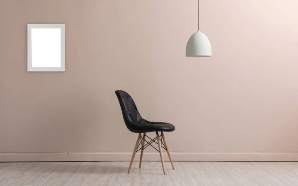 cream wall, empty interior, nordic decoration  and black chair concept