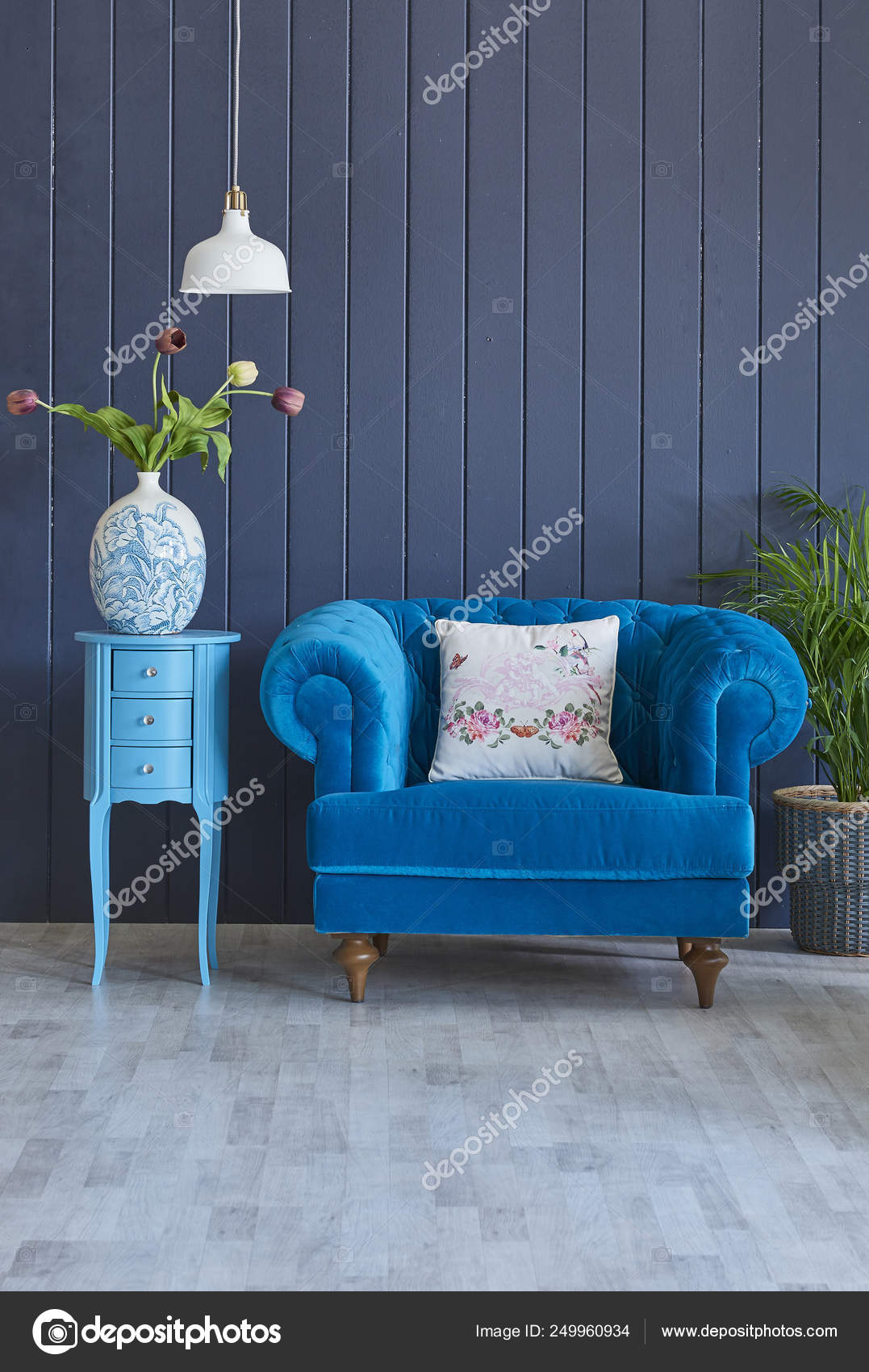 Turquoise Armchair Classic Living Room Wooden Floor Interior Style Stock Photo C Unitedphotostudio 249960934