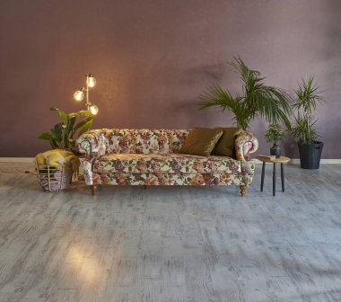 iç yeşil bitkiler ve lambalar ile klasik koltuk