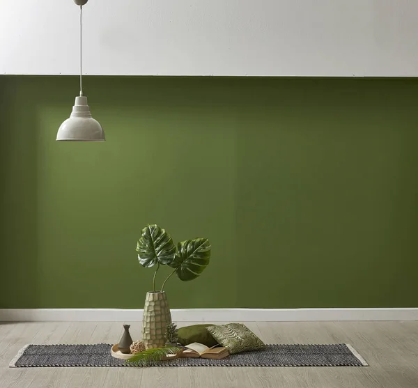 Green Wall Lamp Chair Pillow Carpet Still Life — Stock Photo, Image