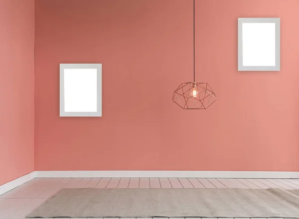 Pared Color Rosa Claro Con Lámpara Moderna Concepto Vacío — Foto de Stock