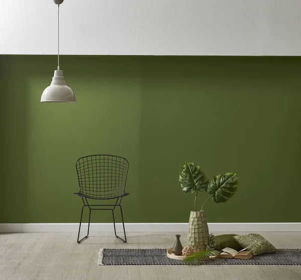 Green Wall Lamp Chair Pillow Carpet Still Life — Stock Photo, Image