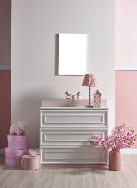 pembe beyaz duvar ve ev ve çocuk odası için dekoratif iç tasarım, yatak odası için tasarımlar