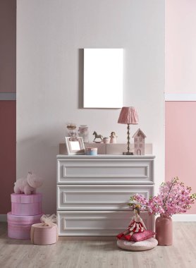 pembe beyaz duvar ve ev ve çocuk odası için dekoratif iç tasarım, yatak odası için tasarımlar