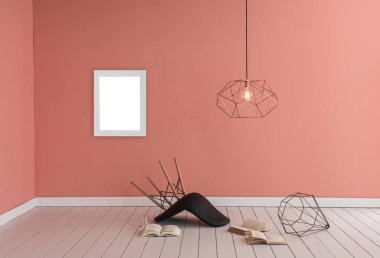 duvar ve konsept iç oda, dekorasyon lamba ve sandalye