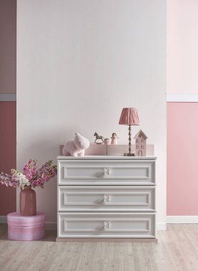 pembe beyaz duvar ve ev ve çocuk odası için dekoratif iç tasarım, yatak odası için tasarımlar