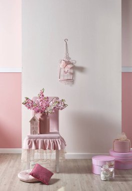 pembe beyaz duvar ve ev ve çocuk odası için dekoratif iç tasarım, yatak odası için tasarımlar