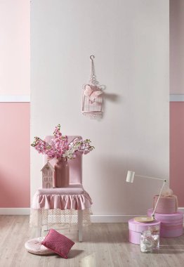 pembe beyaz duvar ve ev ve çocuk odası için dekoratif iç tasarım, yatak odası için tasarımlar