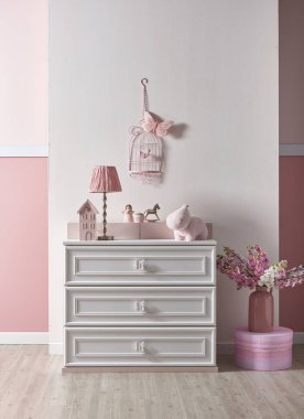 pembe beyaz duvar ve ev ve çocuk odası için dekoratif iç tasarım, yatak odası için tasarımlar