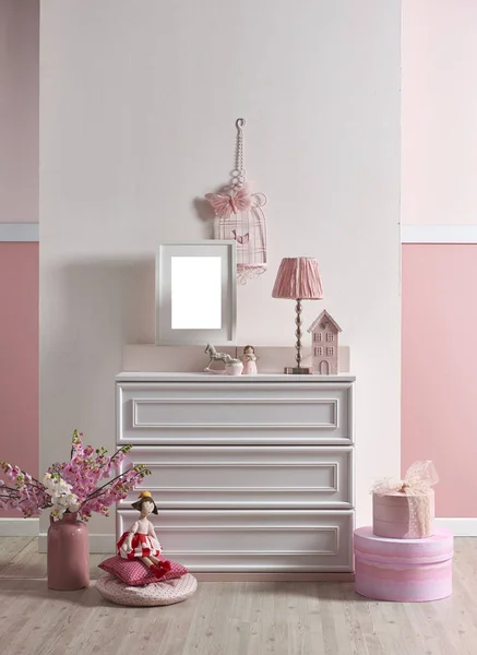 Рожева Біла Стіна Декоративний Дизайн Інтер Єру Дому Дитячої Кімнати — стокове фото